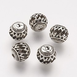 Abalorios de aleación de estilo tibetano, redondo, plata antigua, 10x9.5mm, agujero: 2 mm