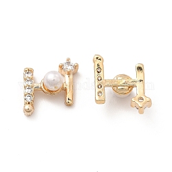 Cabochons en laiton avec zircon cubique à micro-pavé, avec des perles abs d'imitation de perles, décorations d'art d'ongle, or clair, 9.5x8.5x5mm
