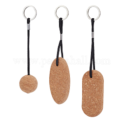 Nbeads 3Pcs 3 Style Creative Environmental Protection Cork Keychains, with Iron Ring, for DIY Bag Decoration Pendant Key Chain, Round & Oval & Rectangle, Mixed Color, 16.3~20.5cm, 1pc/style
