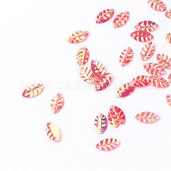 Link paillette plastica, perle di paillettes, foglia, rosso, 8.5x4.5x0.5mm, Foro: 1 mm, circa 30000pcs/500g