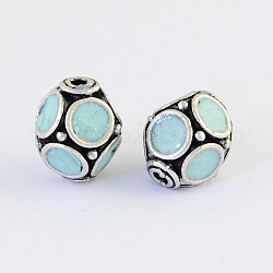 Oval Handmade Indonesia Beads, with Alloy Cores, Antique Silver, Light Blue, 13x11mm, Hole: 1.5mm
