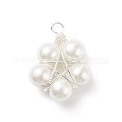 Ciondoli di perle di vetro, con filo di rame per gioielli, fiore, argento, 32.5~33x25x9.5~10.5mm, Foro: 3.5 mm