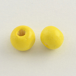 Perle di legno naturale tinte, tondo,  piombo libero, giallo, 8x7mm, Foro: 3 mm