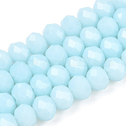 Chapelets de perles en verre opaque de couleur unie, facette, rondelle, lumière bleu ciel, 4x3mm, Trou: 0.4mm, Environ 123~127 pcs/chapelet, 17~17.5 pouce (43~44 cm)