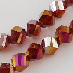 Electroplate Glass Beads Strands, AB Color Plated, Faceted, Twist, Dark Red, 10x10x9mm, Hole: 2mm