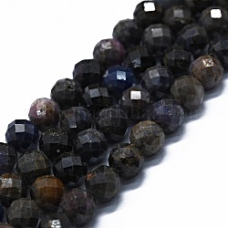 Chapelets de perles en saphir naturel, facetté (64 facettes), ronde, 6mm, Trou: 0.8mm, Environ 62~67 pcs/chapelet, 15.16~15.55 pouce (38.5~39.5 cm)