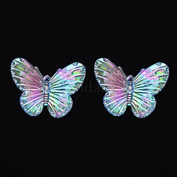Гальванические акриловые подвески, с покрытием AB цвета, бабочка, светло-стальной синий, 31x41x4 мм, отверстие : 1.2 мм