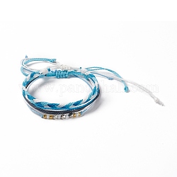 3 Stück 3-teiliges Set aus geflochtenen Perlenarmbändern aus Kunststoff, verstellbare Armbänder aus gewachster Polyesterkordel für Damen, Himmelblau, Innendurchmesser: 1/2~4-1/8 Zoll (1.3~10.3 cm), 1pc / style