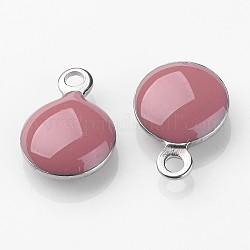 Stainless Steel Enamel Charms, Enamelled Sequins, Flat Round, Old Rose, 11x8x3mm, Hole: 1mm