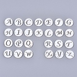 Connecteurs de liaison de coquille d'eau douce naturelle, plat rond avec la lettre, lettres mixtes aléatoires, 14.5x1.5mm, Trou: 0.9mm