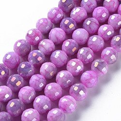 Cuisson opaque de perles de verre peintes, facette, ronde, orchidée, 10x9.5mm, Trou: 1.2mm, Environ 45 pcs/chapelet, 14.96'' (38 cm)