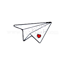 Broches créatives en alliage de zinc sur le thème de la saint-valentin, épingle en émail, avec des embrayages papillon en fer ou des embrayages en caoutchouc, électrophorèse couleur noire, avion en papier avec coeur, blanc, 12x22.5mm, pin: 1 mm