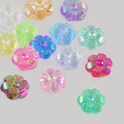 Abalorios de acrílico transparentes, flor, ab chapado, color mezclado, 10x4mm, agujero: 1 mm, aproximamente 2000 unidades / 500 g