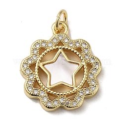 Brass Micro Pave Cubic Zirconia Pendants, with Shell, Star, Real 18K Gold Plated, 18.5x17x3mm, Hole: 3.4mm