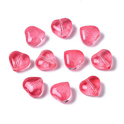 Transparent Spray Painted Glass Beads, Heart, Cerise, 7.5x8x4.5mm, Hole: 0.9mm