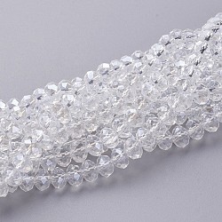 Glass Beads Strands, Pearl Luster Plated, Crystal Suncatcher, Faceted Rondelle, Clear, 8x6mm, Hole: 1mm, about 68~70pcs/strand, 15 inch