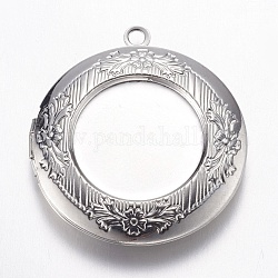 Подвески латуни медальон, плоские круглые с цветком, платина, 32.5x6 мм, отверстие : 2 мм