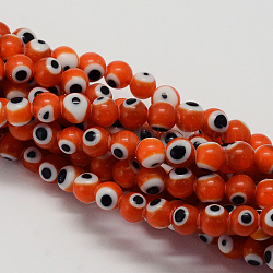 Chapelets de perle rondes au mauvais œil manuelles, orange, 8mm, Trou: 1mm, Environ 49 pcs/chapelet, 14.17 pouce