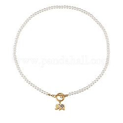 Colliers avec pendentifs en 304 acier inoxydable, avec perles rondes en acrylique imitation perle et strass, éléphant, blanc, or, 18.03 pouce (45.8 cm)