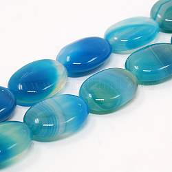Natural Striped Agate/Banded Agate Beads Strands, Dyed, Oval, Dark Blue, 30x22x8mm, Hole: 1mm, about 13pcs/strand, 15.5inch
