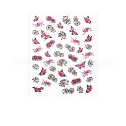 Autocollants de décalcomanies d'ongle de style de broderie, fournitures d'art d'ongles auto-adhésives papillon fleur rose, pour les femmes filles manucure nail art décoration, colorées, 10.3x8 cm