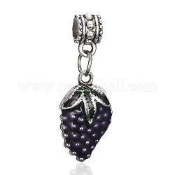 Ciondoli pendenti europei smaltati in lega, uva, Ciondoli di grandi dimensioni, argento antico, 34.5mm, Foro: 4.5 mm