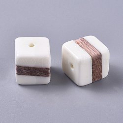 Perles de résine et de bois, cube, pour la fabrication de bijoux, blanc, 14~15x14~15x14~15mm, Trou: 2mm