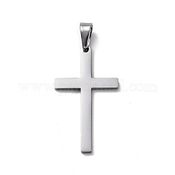 304 Stainless Steel Pendants, Cross, Stainless Steel Color, 39~42x22~23x1.5mm, Hole: 10x4.5mm