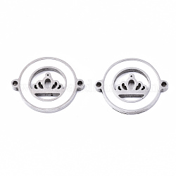304 Stainless Steel Enamel Links Connectors, Laser Cut, Flat Round with Crown, White, Stainless Steel Color, 14.5x18.5x2mm, Hole: 1.2mm