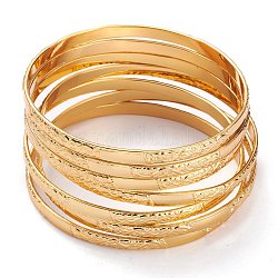 Placage sous vide texturé à la mode simple pour femmes 7 pièces 304 bracelets empilables en acier inoxydable, or, diamètre intérieur: 2-5/8 pouce (6.8 cm)