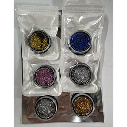 Accesorios de decoración de uñas brillantes, con líneas de oropel y líneas de chips de aluminio, color mezclado, 6boxes / set