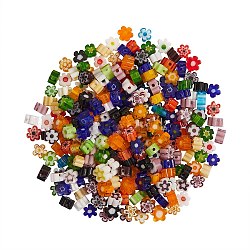 Abalorios de vidrio millefiori artesanal, flor, color mezclado, 4x2.6mm, agujero: 1 mm