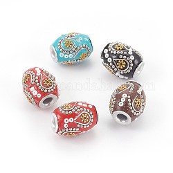 Manuell Indonesiene Perlen, mit Metall-Zubehör, Perlen, Oval, Mischfarbe, 15~16.5x19.5~20 mm, Bohrung: 4 mm
