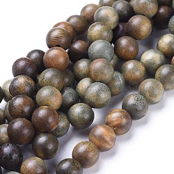 Chapelets de perles en bois de santal naturelles, ronde, olive, 8mm, Trou: 1.2mm, Environ 51 pcs/chapelet, 15.9 pouce (40.5 cm)