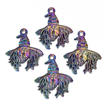 Alloy Big Pendants, Cadmium Free & Lead Free, Witch, Rainbow Color, 58x48x3.5mm, Hole: 5mm