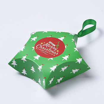 Coffrets cadeaux de noël en forme d'étoile, avec ruban, sacs d'emballage cadeau, pour cadeaux bonbons cookies, verte, 12x12x4.05 cm