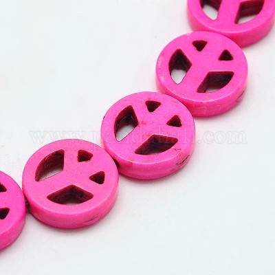 Окрашенные синтетическое бирюзовый peaceb знак шарик прядь G-P083-15mm-90-1