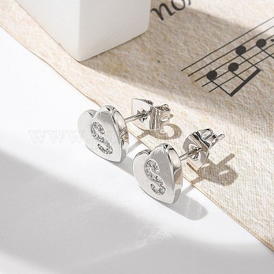 Серьги-гвоздики из латуни с микропаве из прозрачного кубического циркония EJEW-K299-01P-S-1