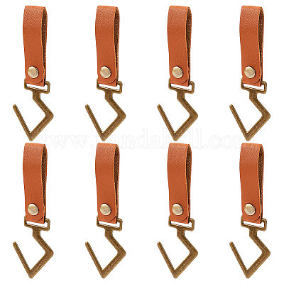 AHANDMAKER 8 Pcs Leather Straps for Hanging, Leather S Shelf Hooks Camping  Hooks Hanging Pots and Pans Snaps Button Colesed Utility Hooks Hanger for
