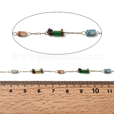 Цепи-колонны ручной работы из натуральной императорской яшмы 304 из нержавеющей стали CHS-L032-04G-1