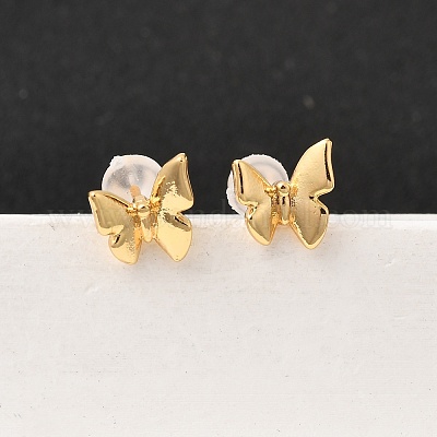 Серьги-гвоздики в форме бабочек с микропаве из прозрачных кубических цирконий из латуни EJEW-C158-16A-G-1
