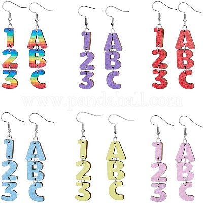 6 комплект двухцветных деревянных сережек-подвесок с железными штифтами EJEW-FI0003-27-1