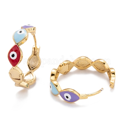 Серьги-кольца Huggie из латуни с эмалью EJEW-F264-18-G-1