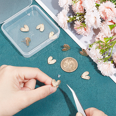 10 шт. фурнитура для сережек-гвоздиков в форме сердца из латуни EJEW-BC0001-14-1