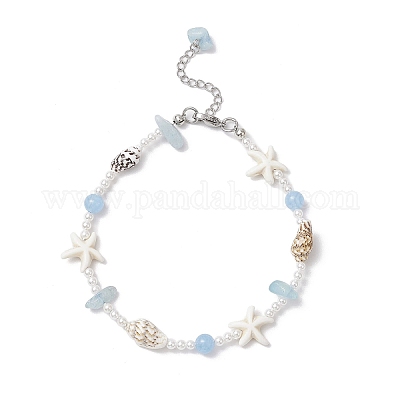 Летние браслеты на ногу с натуральным окрашенным аквамарином AJEW-AN00693-1