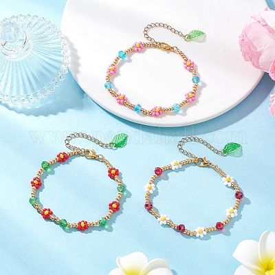 3 шт. браслеты из стеклянных бусин для женщин BJEW-MZ00241-1