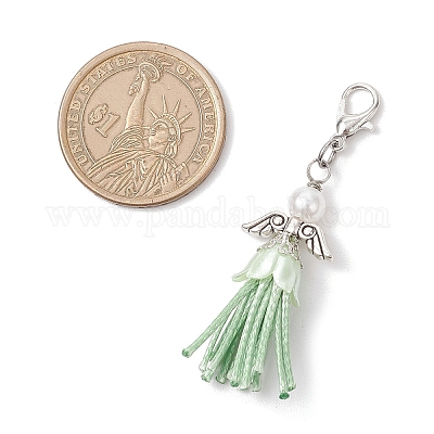 6 шт. подвеска в виде ангела из АБС-пластика с имитацией жемчуга и корейским вощеным полиэстеровым шнуром HJEW-JM03832-01-1