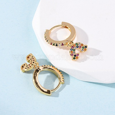 Серьги-кольца из радужной латуни с микропаве из кубических цирконий EJEW-F384-13G-1