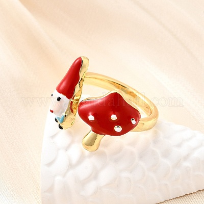 Латунные эмалевые манжеты открытые кольца для женщин RJEW-F184-10B-G-1