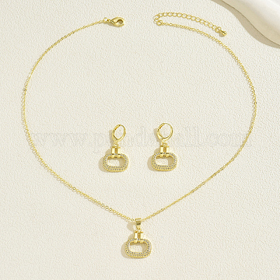 Комплекты из латунных серег и ожерелий с микропаве из прозрачных кубических цирконий овальной формы для женщин QH5854-1